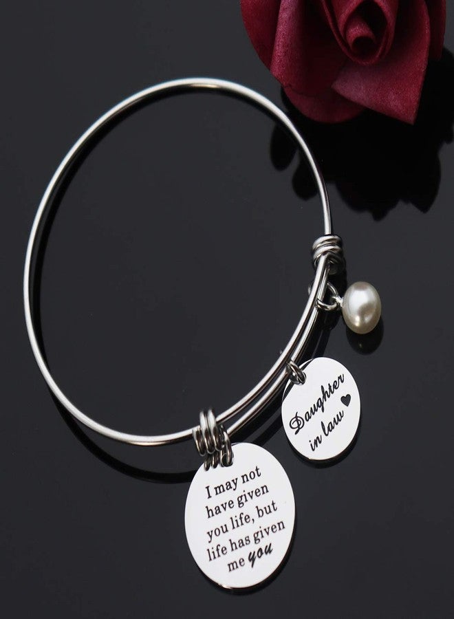 CHENVA Daughter in Law Charm Bracelet Stainless Steel Adjustable Bangle Daughter in Law Step Daughter Birthday Wedding Gift (I may not have given you life, but life has given me you) - Image 3